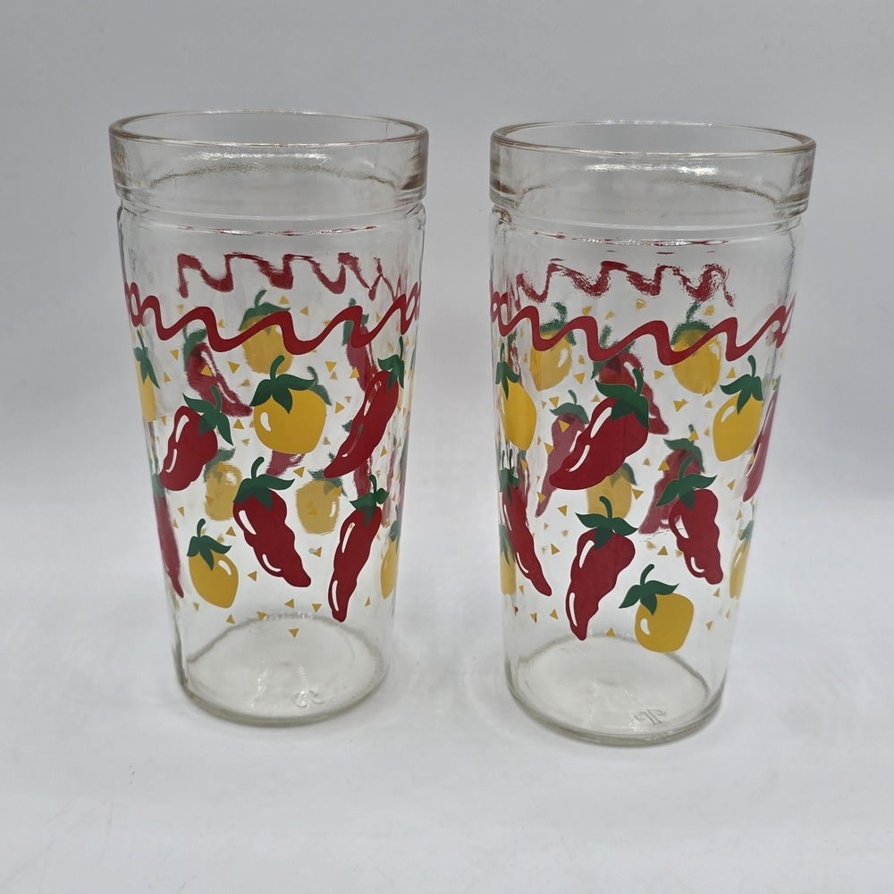 VINTAGE 80'S ANCHOR HOCKING‎ HOT PEPPER GOLDEN HARVEST 16OZ. GLASS TUMBLERS